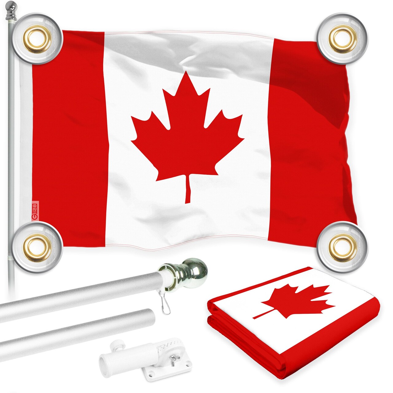 G128 Combo Pack: 6 Ft Tangle Free Aluminum Spinning Flagpole (Silver) & Canada Canadian Flag 3x5 Ft, LiteWeave Pro Series Printed 150D Polyester, 4 Corner Brass Grommets | Pole with Flag Included